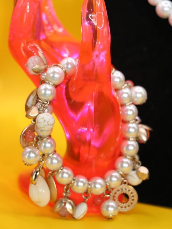 Faux Pearl Graduated Bead Choker and Boho Bracelet Combo Set - Picture 2 of 6